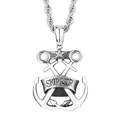 Silver skull anchor pendant necklace with SKIPPER engraving on a rope chain - SKIPPER Banner Cross Anchor (KP80016-BD)