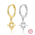Elegant 925 sterling silver star hoop earrings in gold and silver finish with zircons - Hollow Four-Point Star