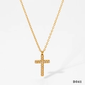Golden stainless steel cross pendant necklace with zircon stones on an O-chain link - Crafted Cross D341 / Gold