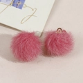 Pink plush faux fur ball pendants with gold metal rings for DIY earring jewelry making - Pink