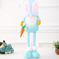 Blue Easter gnome plush with rabbit ears holding a carrot, long striped legs - Blue Standing Telescopic Doll