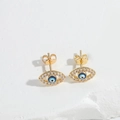 French vintage evil eye stud earrings in gold finish with blue stones and zircons - Eye