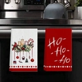 Christmas kitchen towels featuring Ho-Ho-Ho text and festive holiday candle patterns - Christmas Scene and HoHoHo Set (MJBT66-27) / 2 Pieces/Pack (40*60cm) / Red White Multicolored