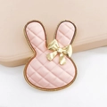 Pink cartoon rabbit shoe charm with quilted texture and golden bow for DIY accessories - Pink