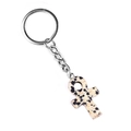 Silver Ankh cross keychain featuring a natural spotted dalmatian stone pendant charm - Dalmatian Jasper