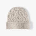 Beige cable knit beanie hat with ribbed cuff for winter warmth and outdoor style - One Size / Beige (24B043)