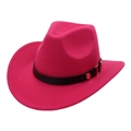 Detail of rose red western cowboy hat with black leather belt and gold metal buckle - One Size (57cm) / Rose Red