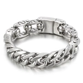 Men's punk style 316L stainless steel bead cuban link bracelet in polished silver finish - Bright Silver (KB77412-BD)