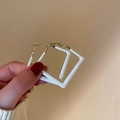 Vintage style square geometric earrings with white enamel and 14k gold plating - Silver Needle White Square Earrings