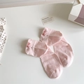 Pink Japanese style cotton socks featuring delicate bow embroidery and ribbed cuffs - One Size / Pink