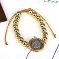 Verstelbare religieuze Sint-Benedictus armband met driekleurige holle koperen kralen - Goud