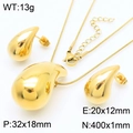 Polished gold stainless steel jewelry set with teardrop earrings and pendant necklace - Necklace And Earrings / Gold Style (KS217586-KFC)
