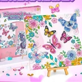 DIY Butterfly Diamond Painting Kit with floral canvas, tools, and mini wood display stand - Butterfly Pink / Special/AB/Glow/Round/Square Drills