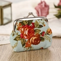 Light blue floral fabric coin purse with vintage rose pattern and silver metal clasp - 3007-1 Blue Retro Rose