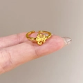 Adjustable S925 sterling silver gold ring featuring a Fleur-de-lis motif and zircon - Fleur-de-lis