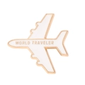 3D-Flugzeug-Emaille-Brosche in Roségold mit weißer World Traveler Gravur - Flugzeug-Buchstaben-Brosche (World Traveler)