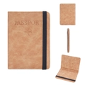 Portafoglio passaporto RFID marrone in similpelle con elastico e slot per SIM - Cuoio