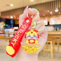 Cartoon dragon keychain with red Lucky strap and golden liquid beads in a clear ingot - Dragon Ingot Quicksand-Gold Beads