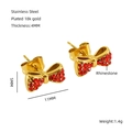 Bow stud earrings in 18K gold-plated stainless steel with vibrant red rhinestones - Red (ZE1297G-02)