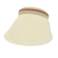 Visera de paja para mujer con ala ancha y banda elástica a rayas para el sol - Beige