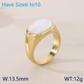 Anillo de acero chapado en oro de 18K con incrustación de nácar blanco, tallas 6 a 10 - US 6 / Estilo de Incrustación Ovalado (KR111673-GC) / Dorado