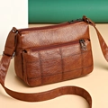 Brown vintage faux leather crossbody bag for women with multiple zipper pockets - Style 3 Brown