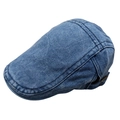 Klassieke blauwe gewassen denim baret met verstelbare gesp en stikseldetails - Verstelbaar / Middenblauw & Wit