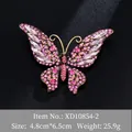 Broche papillon en alliage doré avec cristaux roses et blancs, taille 4,8cm x 6,5cm - Style de Papillon Rose (XD10854-2)