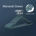 Pack of non-slip solid dark green hangers with plastic coating for heavy clothes - 29.5cm Kids Standard / Moss Green