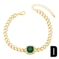 Bracciale vintage in oro con gemma verde taglio smeraldo e cornice di zirconi lucidi - Stile D / Catena in Metallo Dorato Gemma Quadrata Verde
