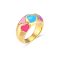 Anillo ancho dorado con corazones de esmalte de colores rosa azul y violeta - US 6 / Colorido