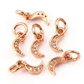 Rose gold moon pendant with white micro-pave zircons for DIY jewelry making - Moon / Rose Gold