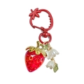 Cute red transparent strawberry keychain with golden leaves and lily of the valley flowers - Red Strawberry Lily of the Valley