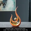 Modern abstract ceramic phoenix ornament in vibrant orange and electroplated gold finish - Phoenix Flight - Orange Gold Short