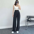 Γυναικείο μαύρο ψηλόμεσο παντελόνι με φαρδύ μπατζάκι, άνετη και χαλαρή εφαρμογή για casual - S / Μαύρο