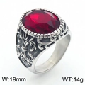 Vintage stainless steel ring for men featuring a large oval red gemstone and carvings - Style E Steel Red (KR109918-TGX)