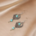 Detail of silver bohemian drop earrings featuring turquoise beads and filigree metal - Hollow Geometric Frame Style (E3017)