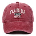 Casquette baseball vintage Florida rouge délavé avec broderie Miami 1822 brodée - Taille unique / Bordeaux