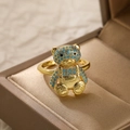 Minimalist 18K gold plated open bear ring with turquoise stone inlay for women - Adjustable Open / Gold/Blue Zirconia