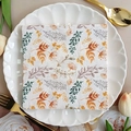 Square floral paper napkins with autumn leaves design on white ceramic plate - Autumn Leaves & Flowers (1087)