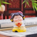 Cute Tang style girl figurine holding Fu character scroll for Chinese New Year decor - 1056-17C Holding Fu Character