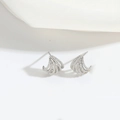 Silver claw earrings with micro-pave white cubic zirconia in fan shape design - 5-Claw / Silver