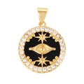 Golden round Evil Eye pendant with black enamel, stars and white zircon accents - Evil Eye-Black Agate