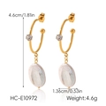 Detailed view of gold hoop earrings with irregular freshwater pearls and dimensions - Gold Circle Zircon Pearl Style (HC-E10972)