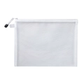White mesh zipper pouch made of durable nylon for office stationery and makeup storage - A4 (33.5X24cm) / White