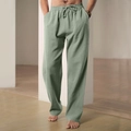 Pantaloni da uomo larghi in cotone e lino verde salvia con coulisse e tessuto traspirante - verde chiaro
