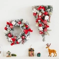 Frosted Christmas wreath and inverted tree pendant with red bows and ornaments - Snow-flocked Combo