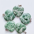 Green and white spotted heart-shaped stone pendants with metal loops in variant set - Green Dot Stone