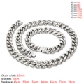 Silver 10mm Cuban link chain in 20cm bracelet length with polished stainless steel finish - 10MM Steel / Bracelet