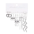 6-pair set of antique silver gothic earrings featuring spiders, hearts, and skulls - Style 05 Old Silver Snake Dagger Set 10685